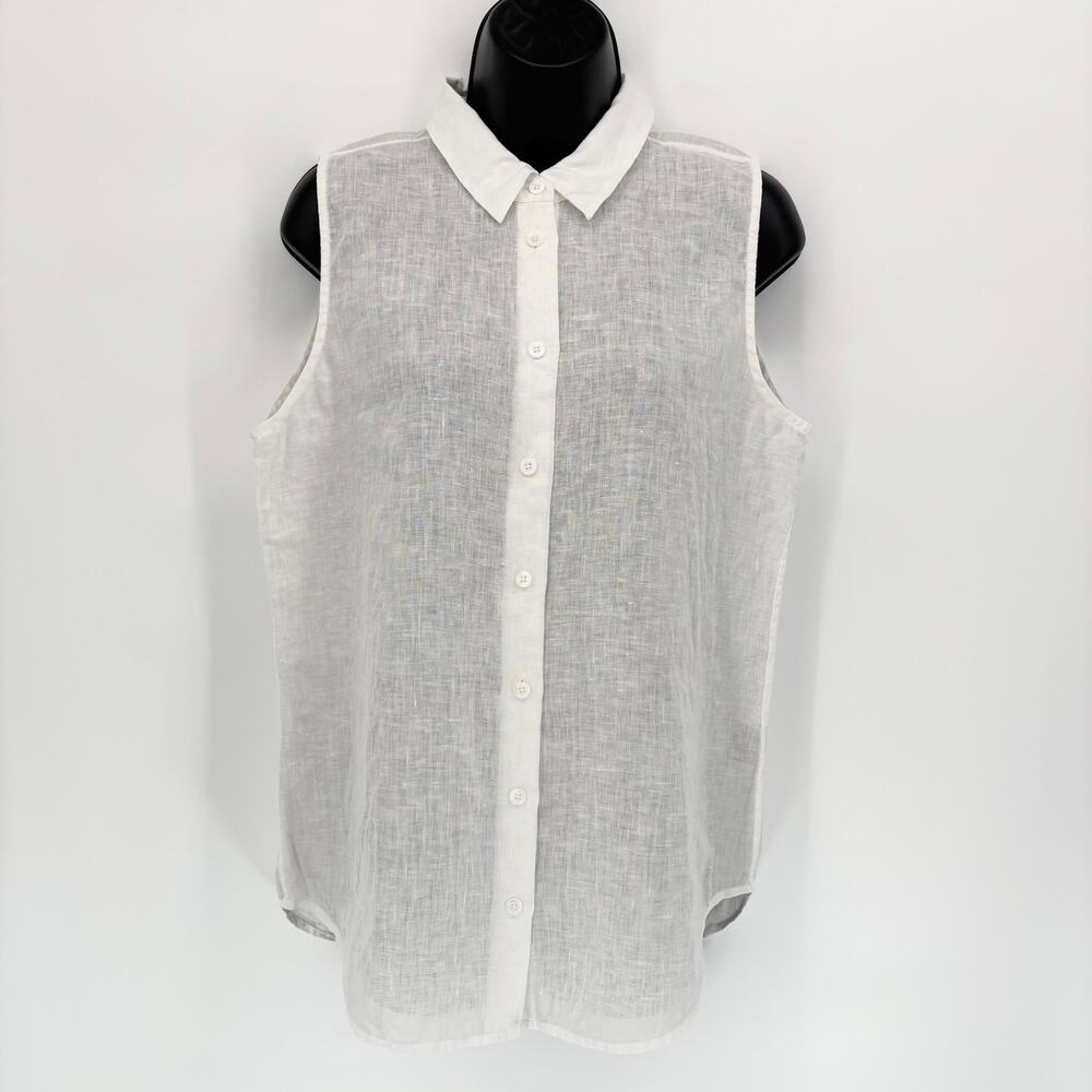 Equipment‎ Femme 100% Linen Shirt M Sleeveless Tunic Blouse Button Beach Coastal